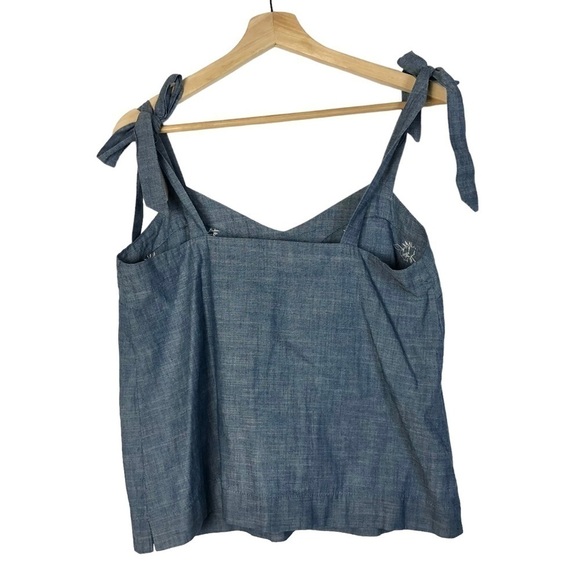 J. Crew Blue Denim Embellished Tie Shoulder Tank Top 4 - Picture 3 of 3